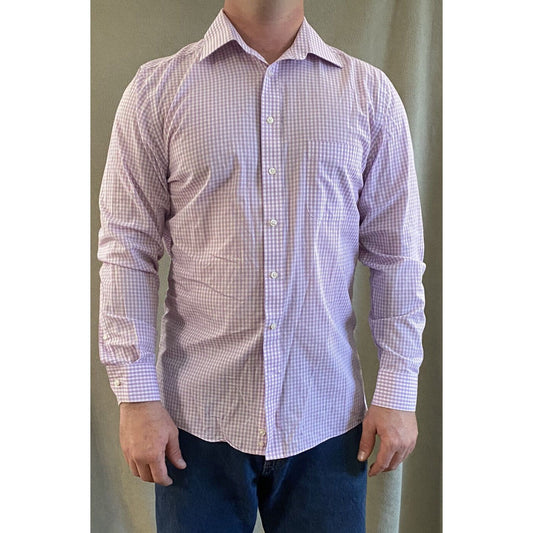 Stafford Travel Easy-care Broadcloth Mens Sz 16 Lilac Plaid Checks Long Sleeves