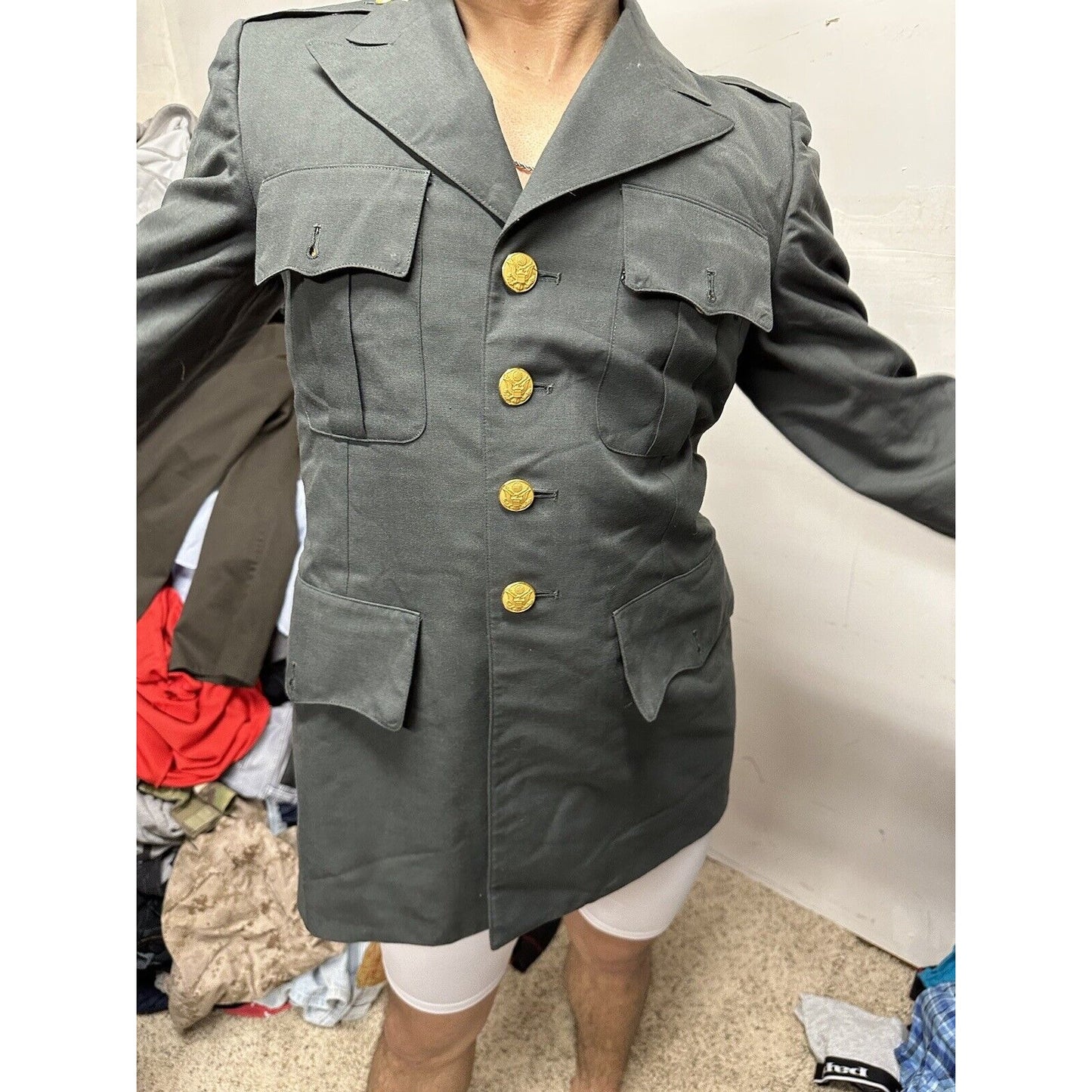 Men’s US Army Coat Jacket Uniform Top Service Dress Green 37R