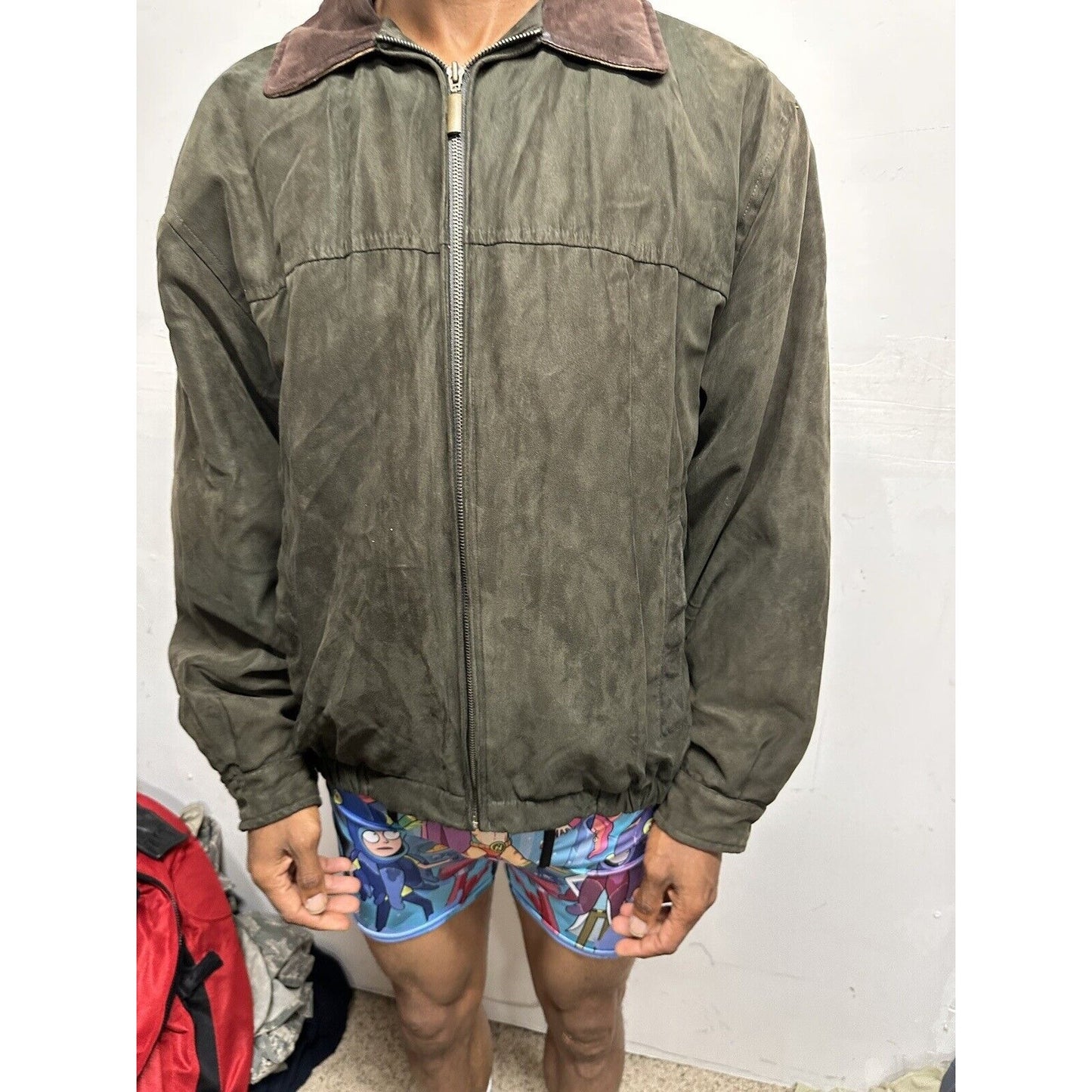 Men’s Forest Green Weather Report Full Zip Jacket Poly Suede Look