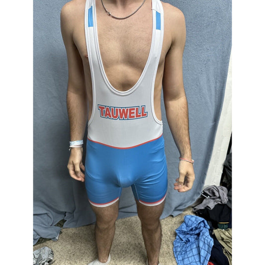 Men’s White And Blue Tauwell Wrestling Singlet Medium