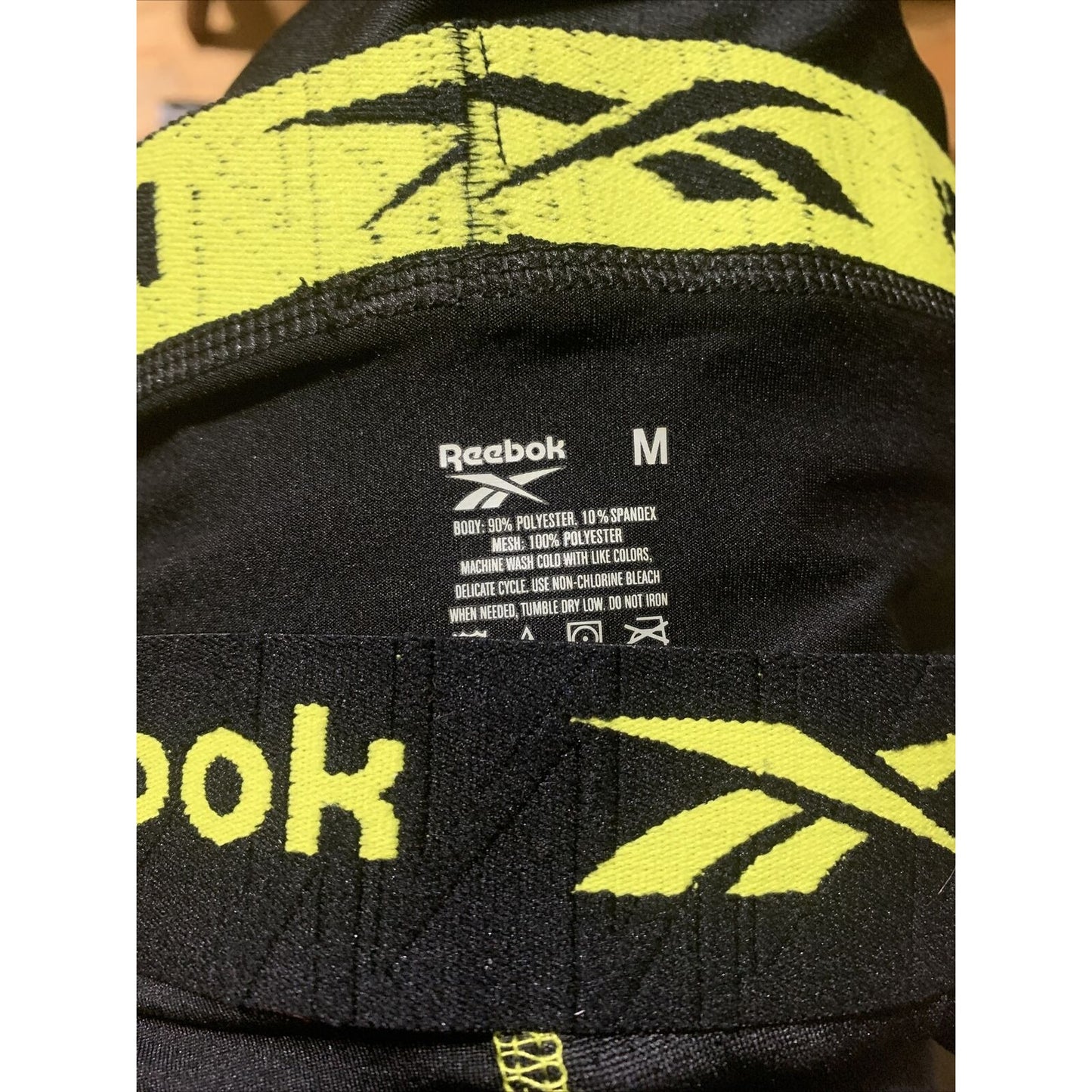 Men’s Reebox Black Compression Shorts Medium 10% Spandex With Yellow Band