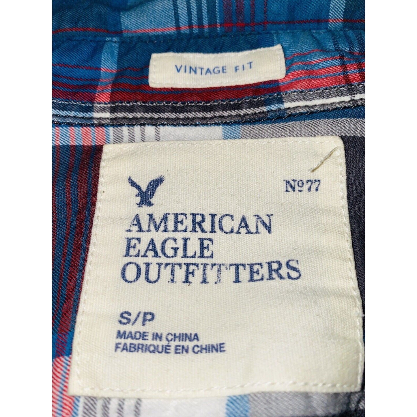 American Eagle Outfitters Blue Plaid Button-down Long Sleeve Sz S/P