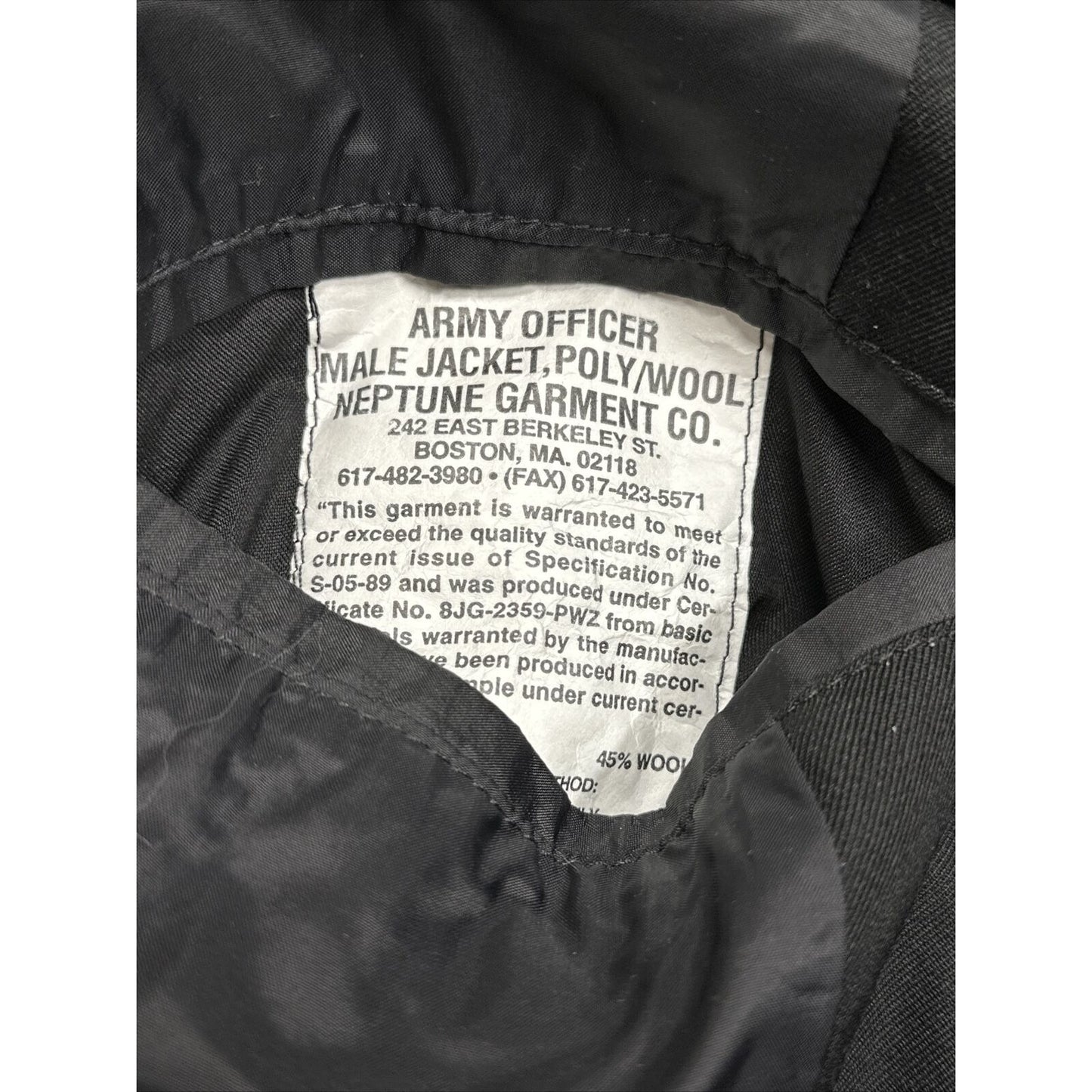 men’s army officer poly wool black miltiary jacket 50 long no liner
