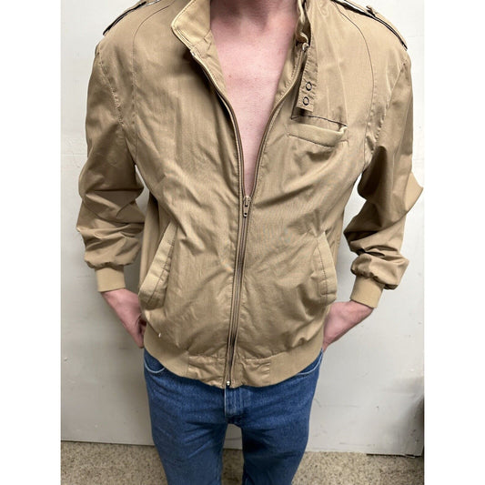 men’s beige tan aberdeen large zipper jacket polyester  cotton