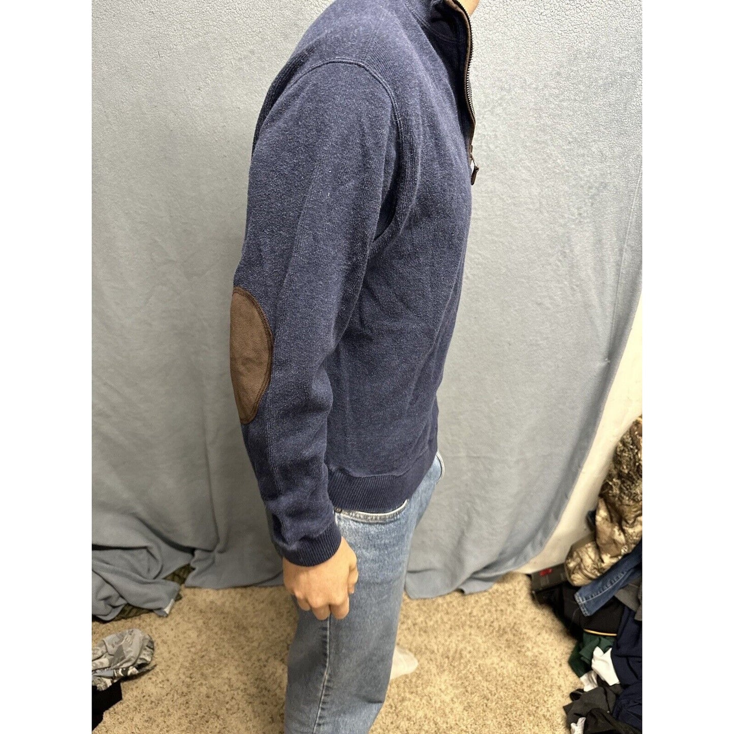 Men’s Dark Blue Medium Cremieux 1/4 Zip Long Sleep Pullover Sweater