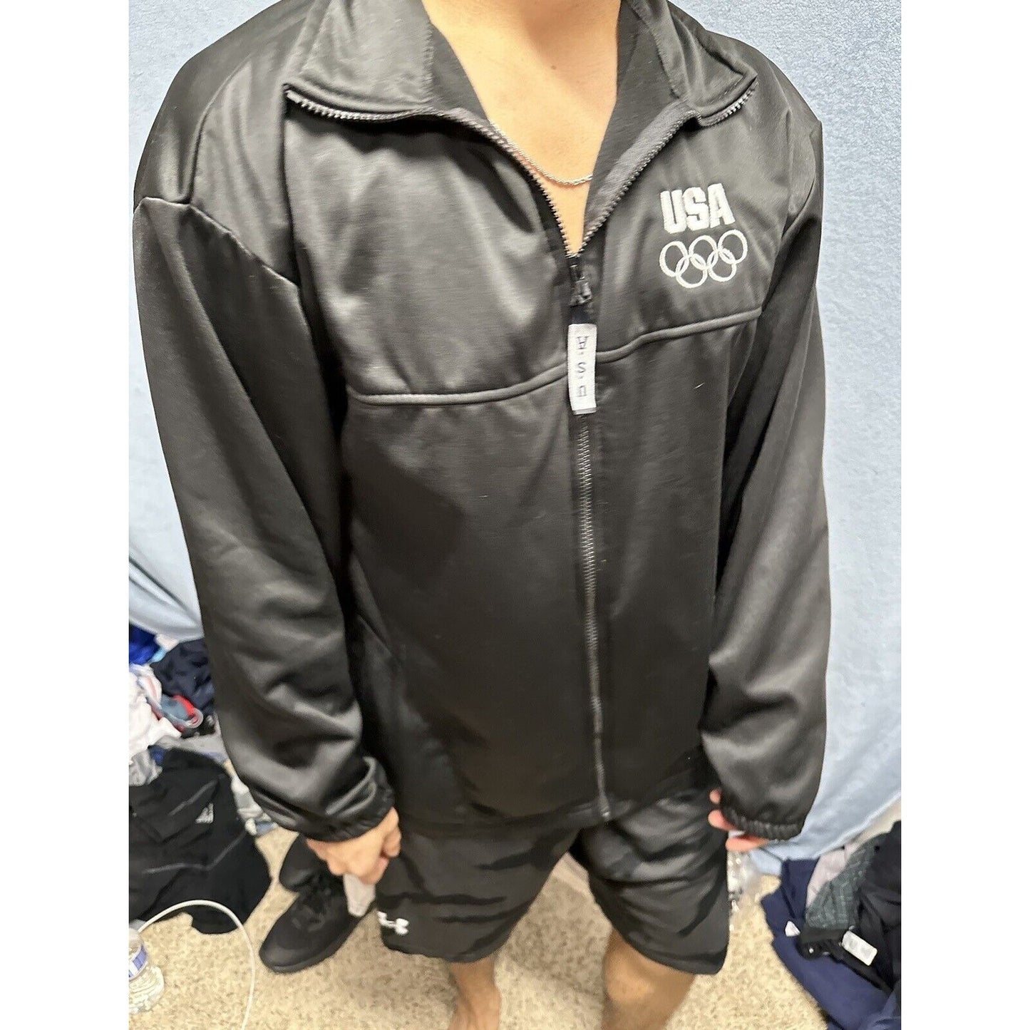 Men’s Black Full Zip XL Us Olympics Committee Jacket Black
