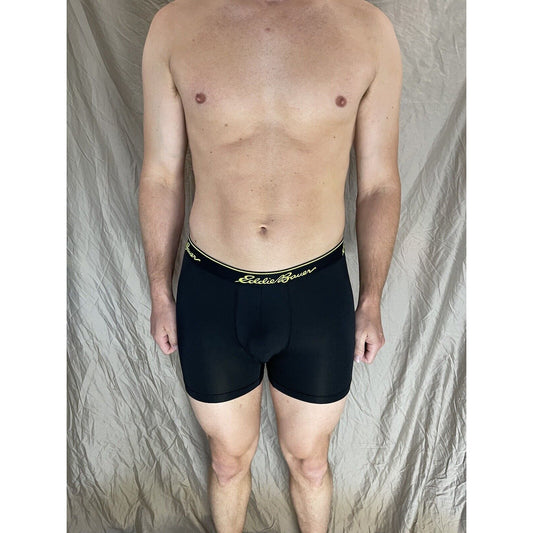 men's eddie bauer medium compression shorts 8% spandex Black With Yellow Band