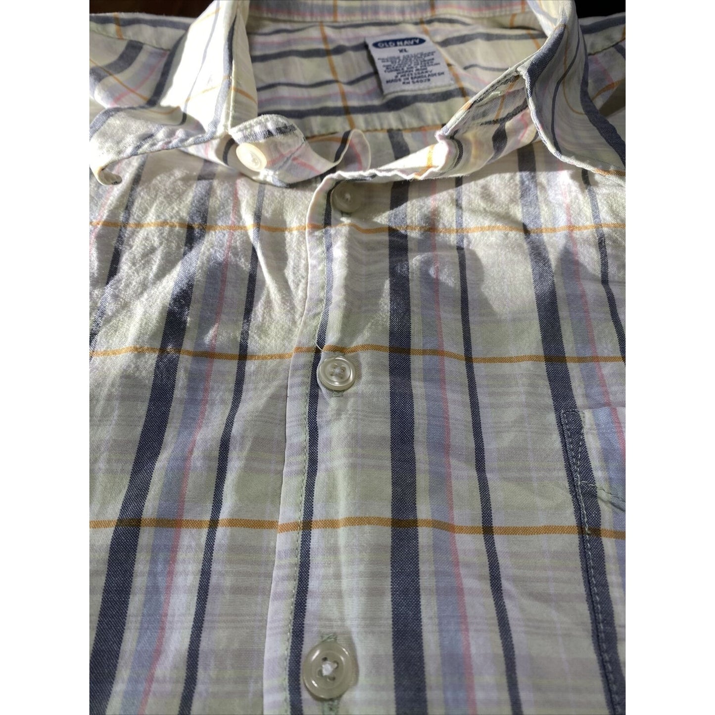 Old Navy Men’s XL Yellow Multicolor Plaid Casual Button-Down Shirt