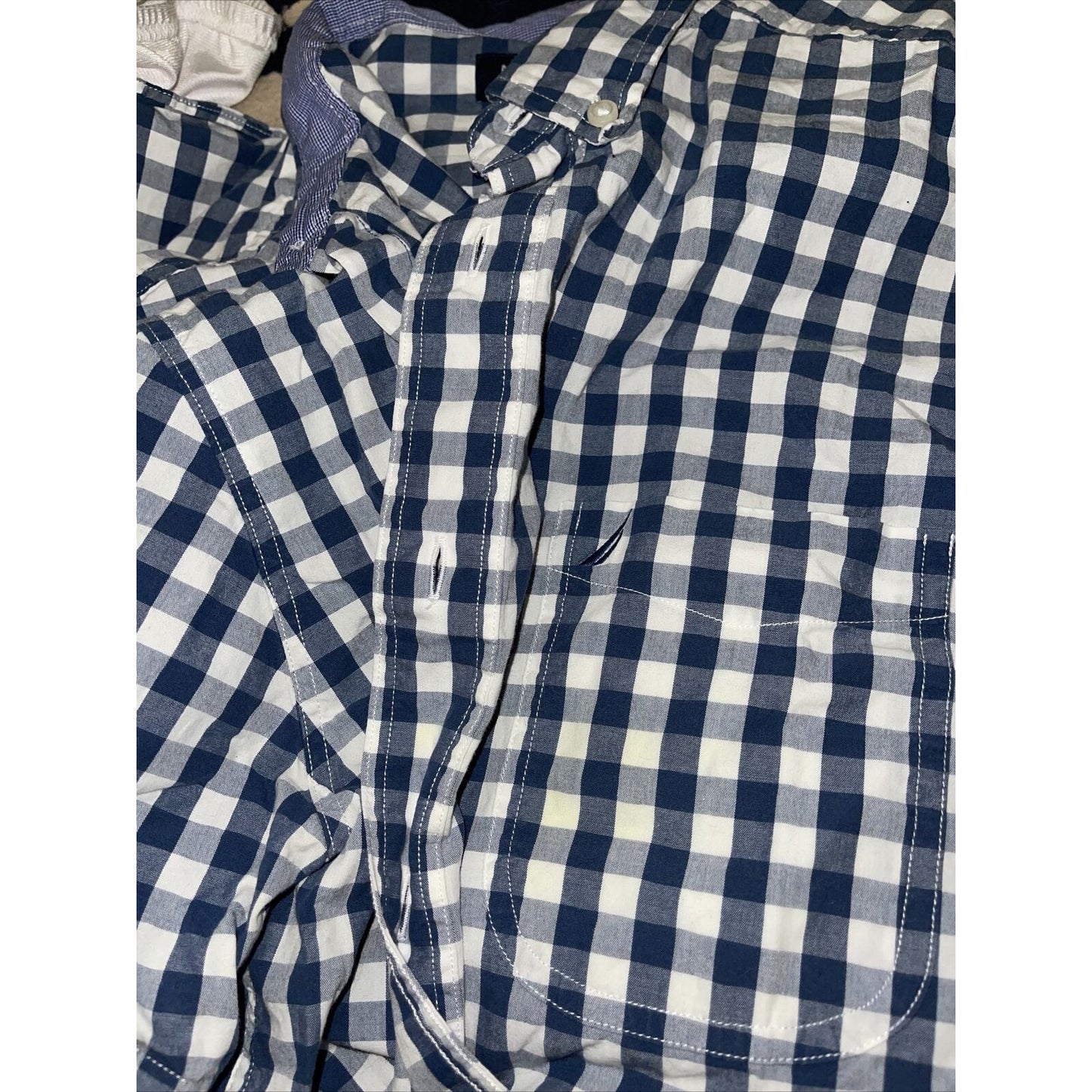 Men’s Nautica Medium Button Down Blue White Plaid