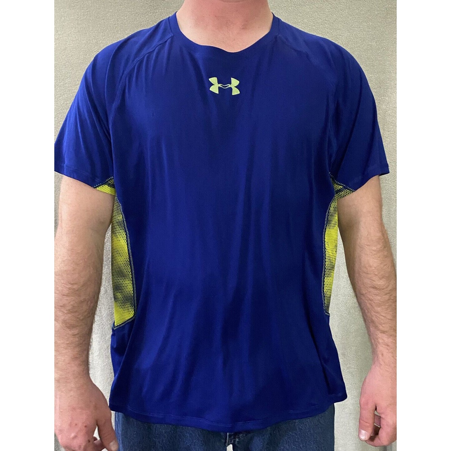 Under Armour Men’s XL Blue Neon Yellow Polyester Gym Training Athletic Shirt