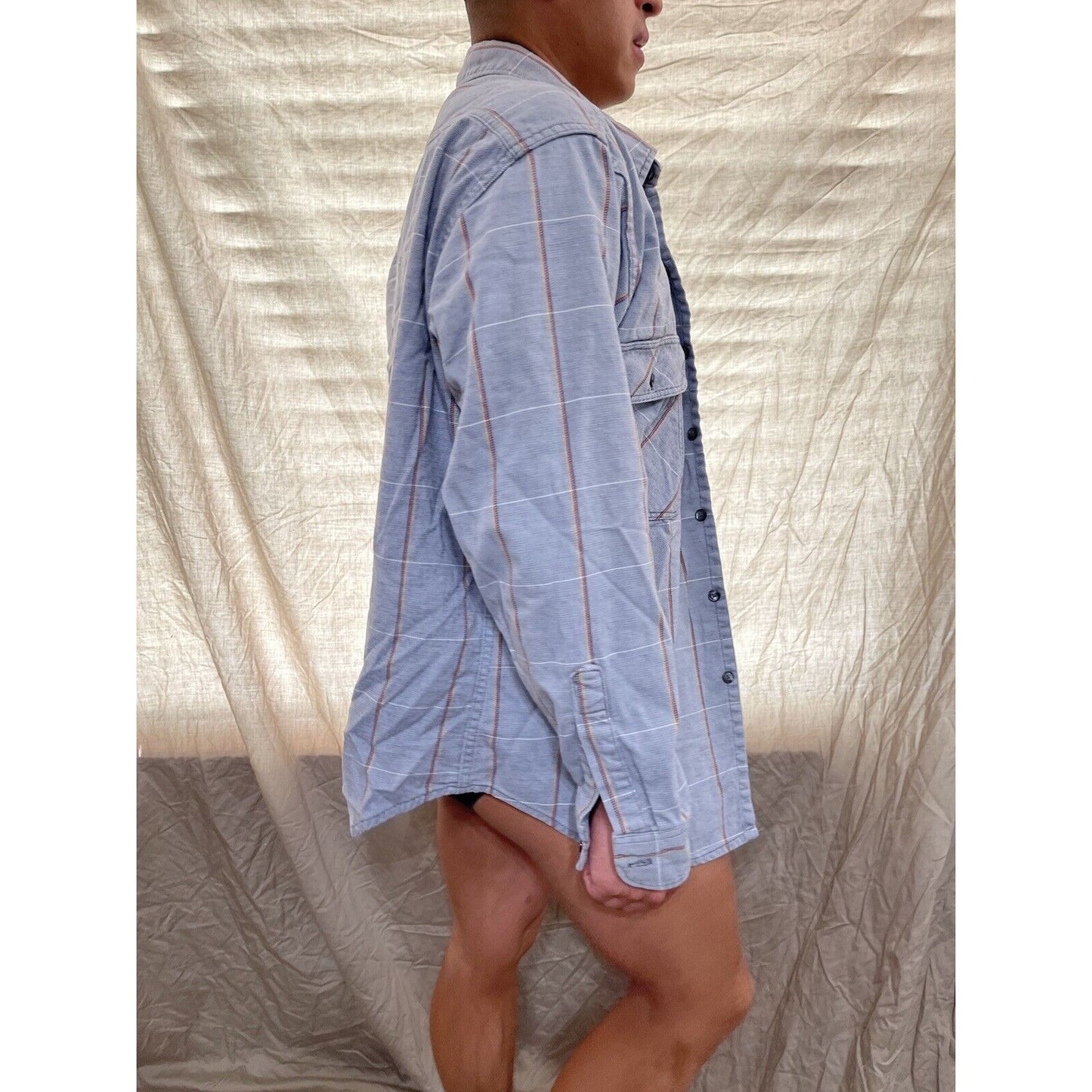 men's button up long sleeve blue gray large shirt cotton