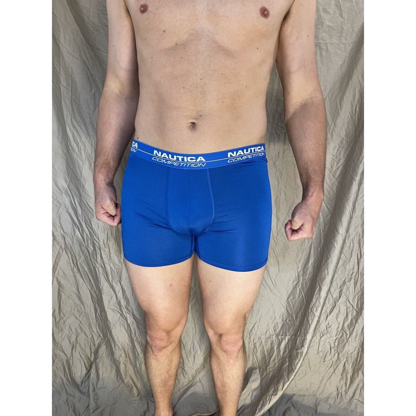 men's nautica large blue competition mesh compression boxer briefs