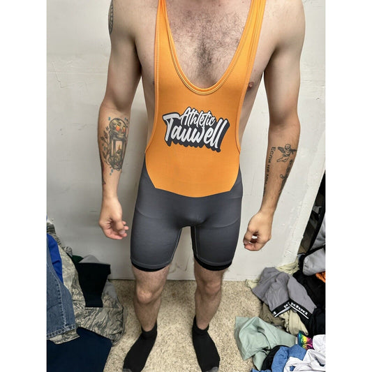 Men’s Large Orange And Gray Tauwell Athletic Wrestling Singlet